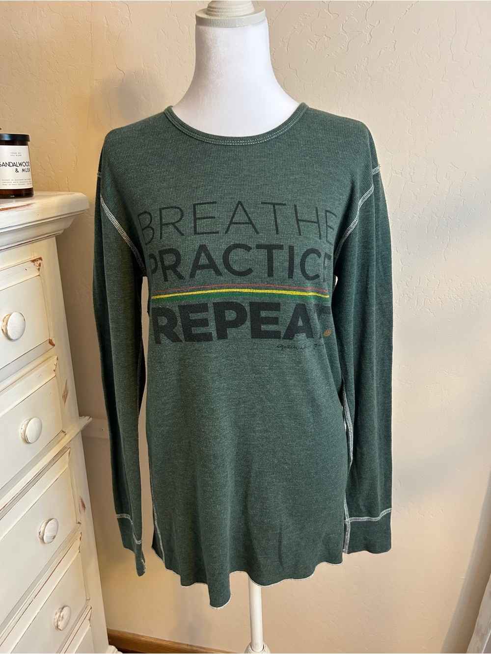 Spiritual Gangster Breathe Practice Repeat Thermal Top Green Size Large